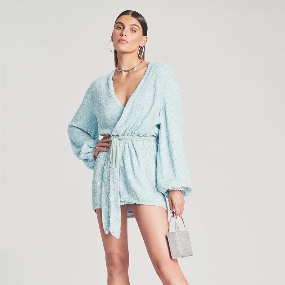 Gabrielle Sequin Robe Dress in Baby Blue